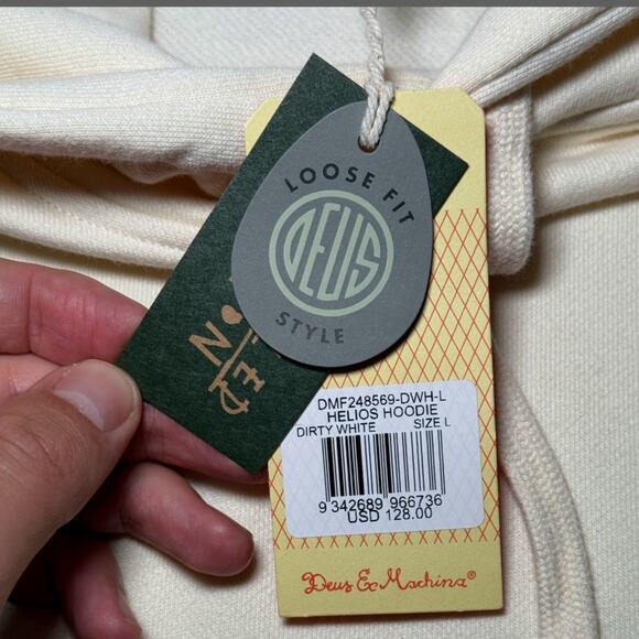 Deus Ex Machina Helios Hoodie Dirty White Recycled Cotton Size L NWT - Picture 5 of 9